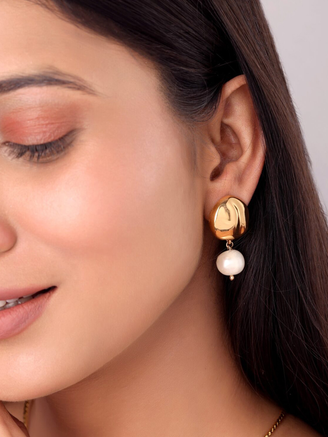 Sucra 14Kt Real Gold Plated Freshwater Pearls Beaded Drop Earrings