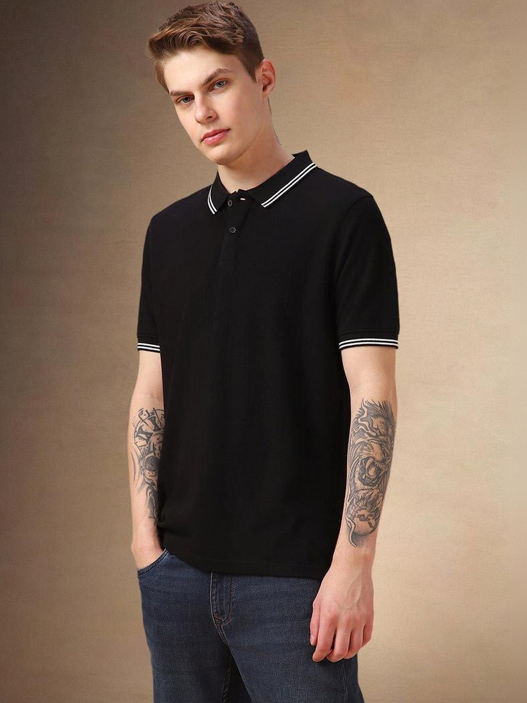 TIGER SNAKE Men Polo Collar Short Sleeves T-shirt