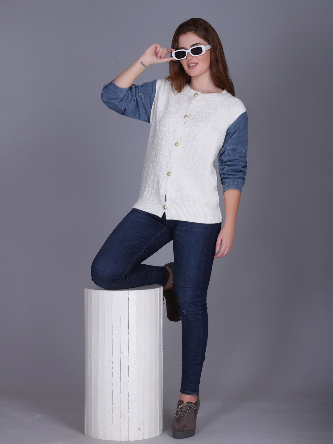 The Roadster Lifestyle Co Trendy Two-Toned Button-Down Cardigan