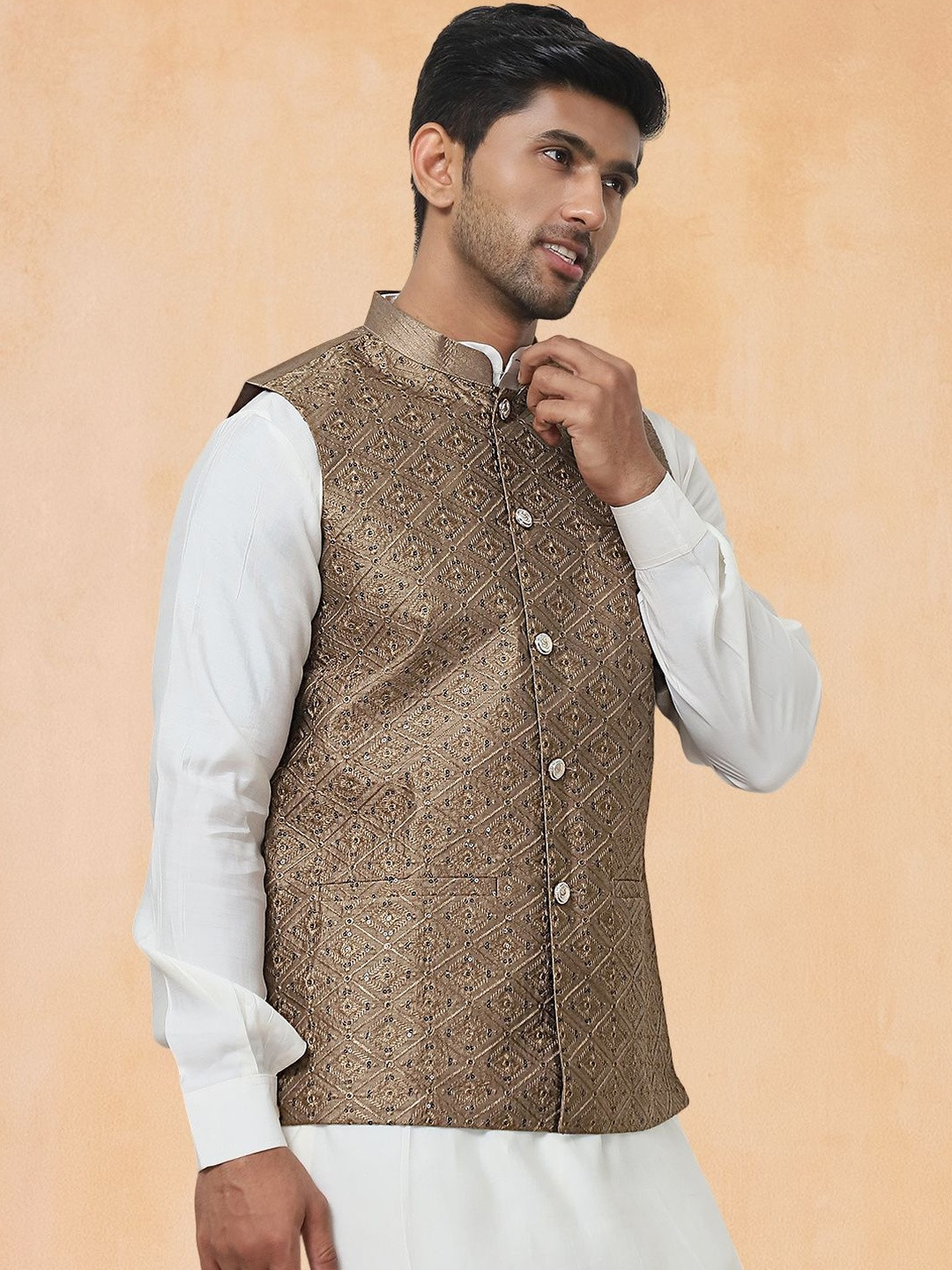 Jompers Satin Embroidered Nehru Jackets