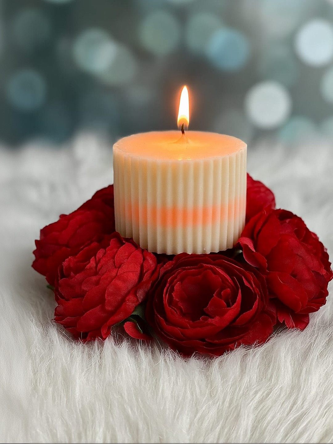 PUFFSMART Pillar Candle Sandle Wood Scented Handmade Soy Wax Decorative Candle