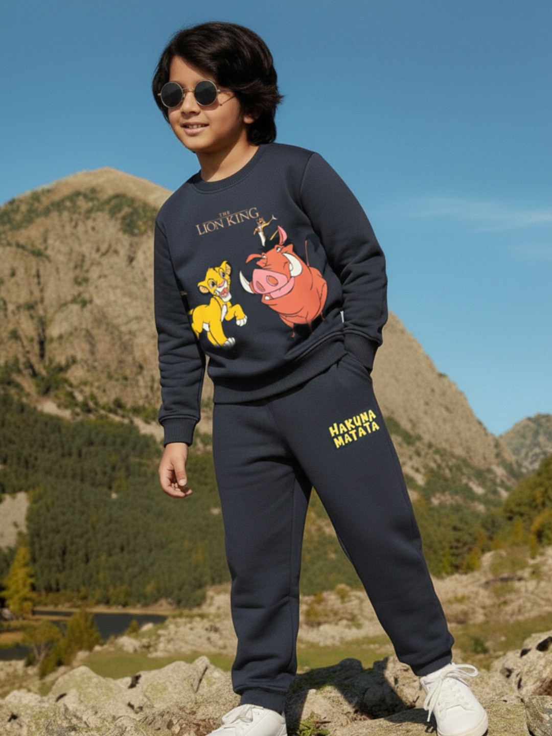 Nap Chief Kids Unisex Hakuna Matata Lion King Printed Cotton Sweatshirt with Joggers