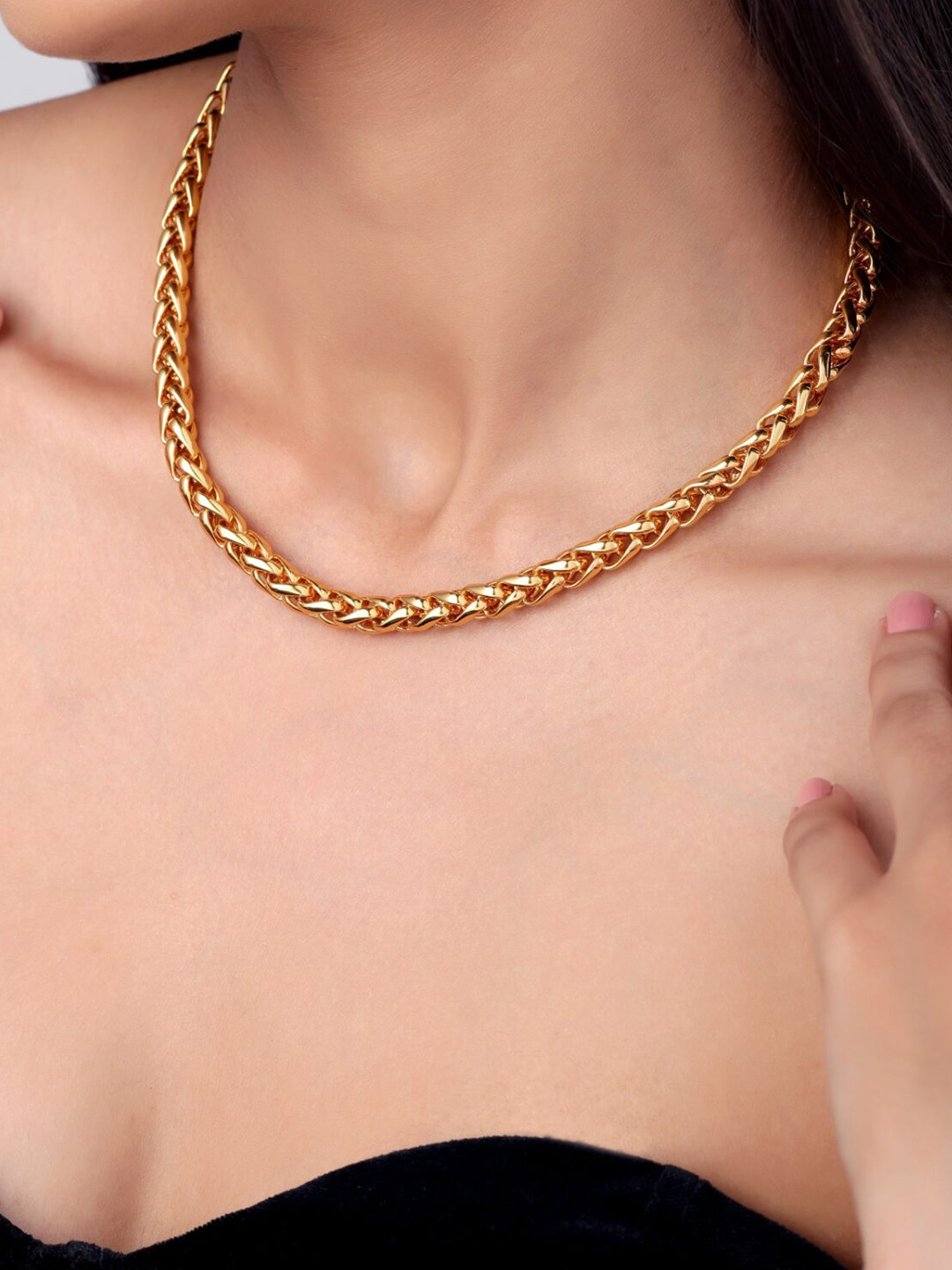 Sucra 14Kt Real Gold Plated Braided Glow Chain Necklace