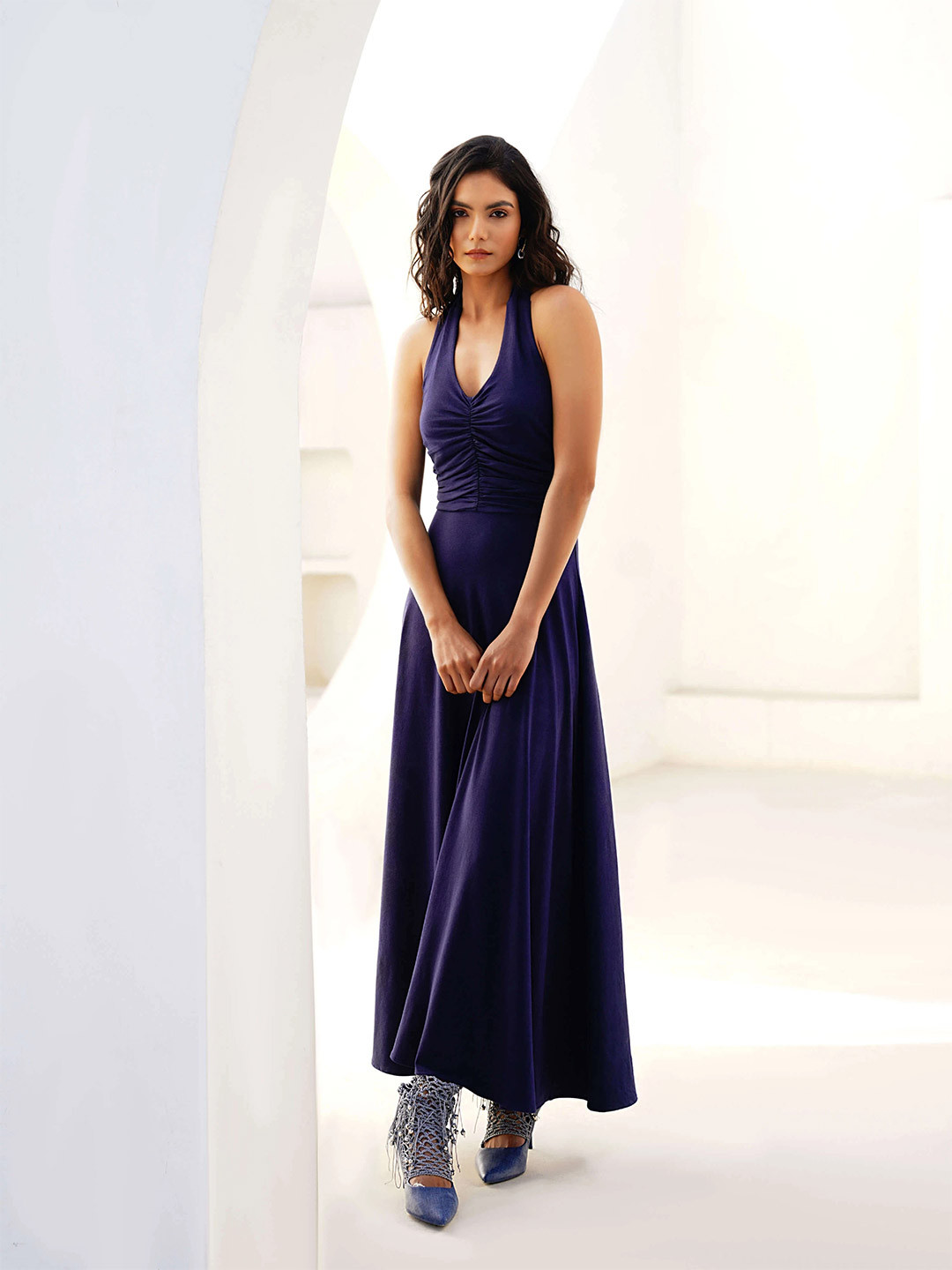 COVE AND LANE Halter Neck A-Line Maxi Dress