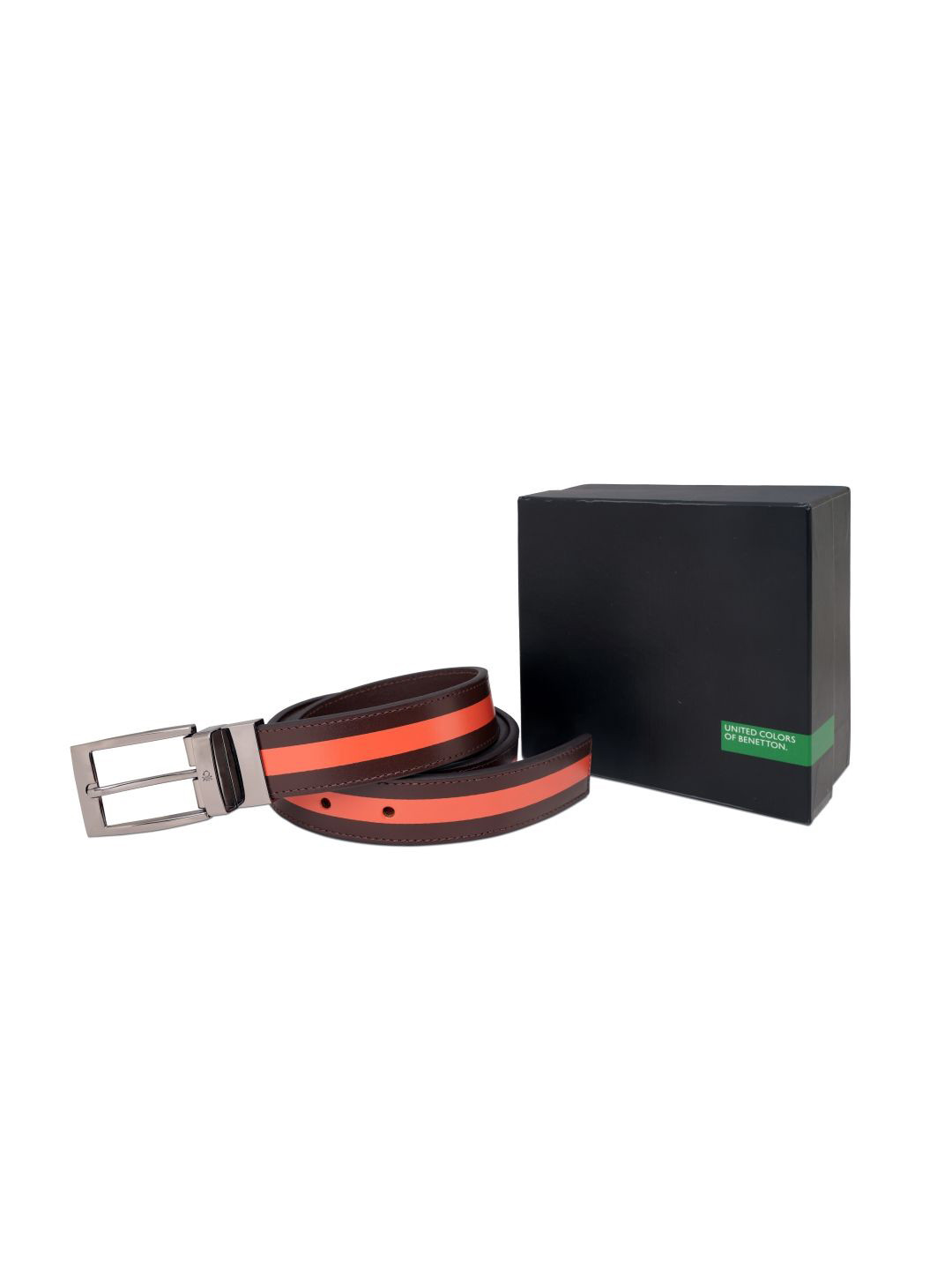 United Colors of Benetton Weldon Men Striped Leather Reversible Belt With Tang