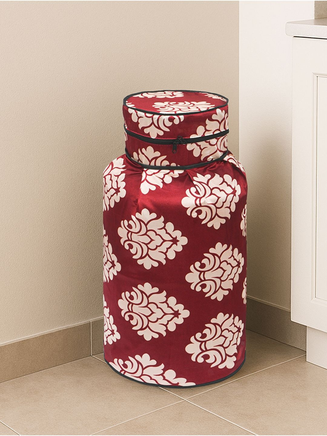 Kuber Industries Maroon & White Printed Gas Cylinder Cover