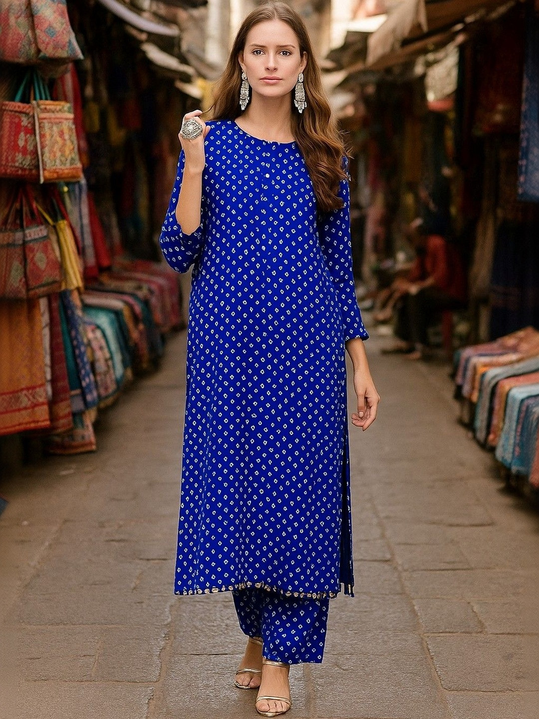 JANOI Women Printed Regular Kurta with Trousers