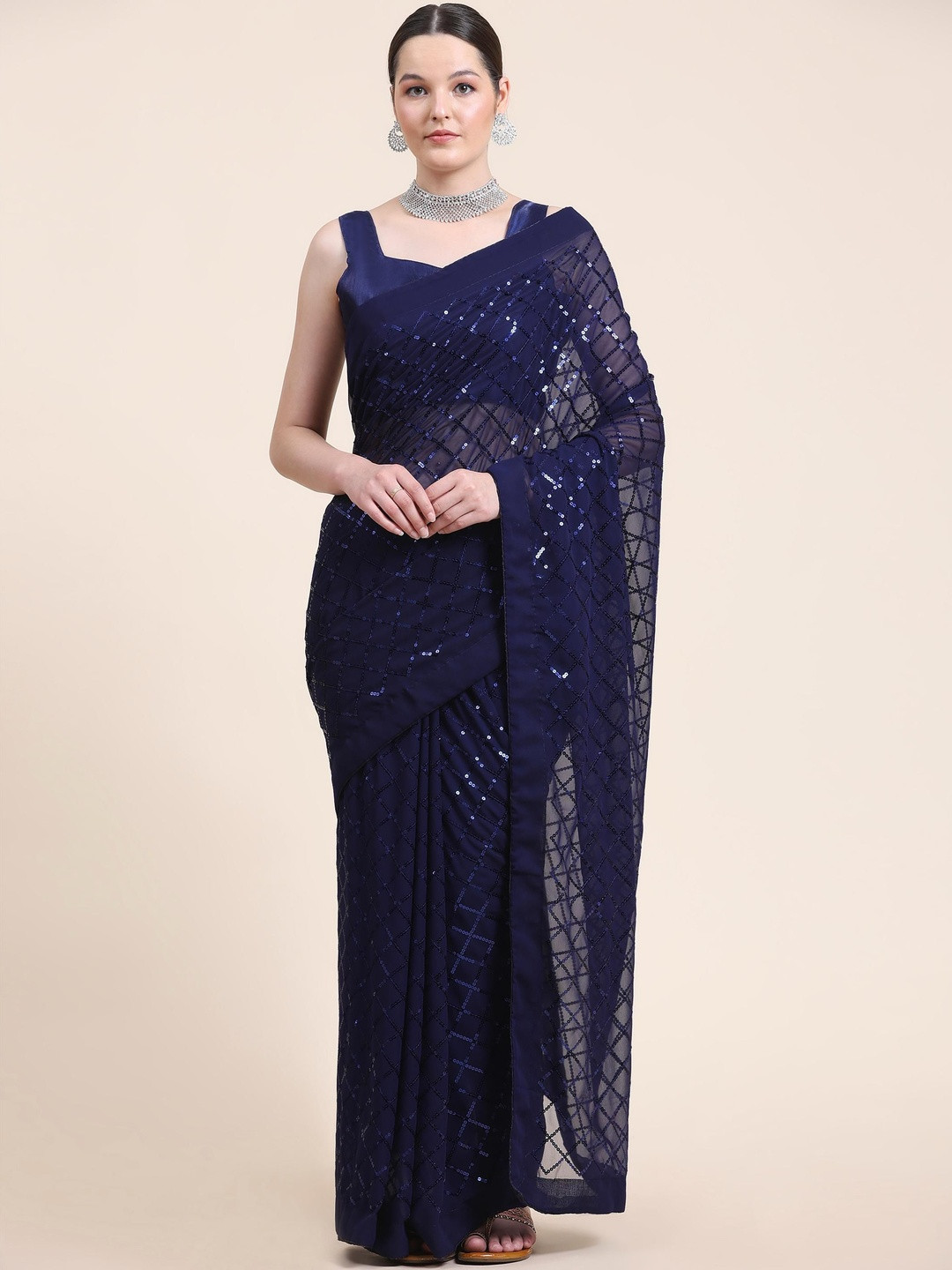 Smart Stree Sequinned Pure Georgette Heavy Work Saree