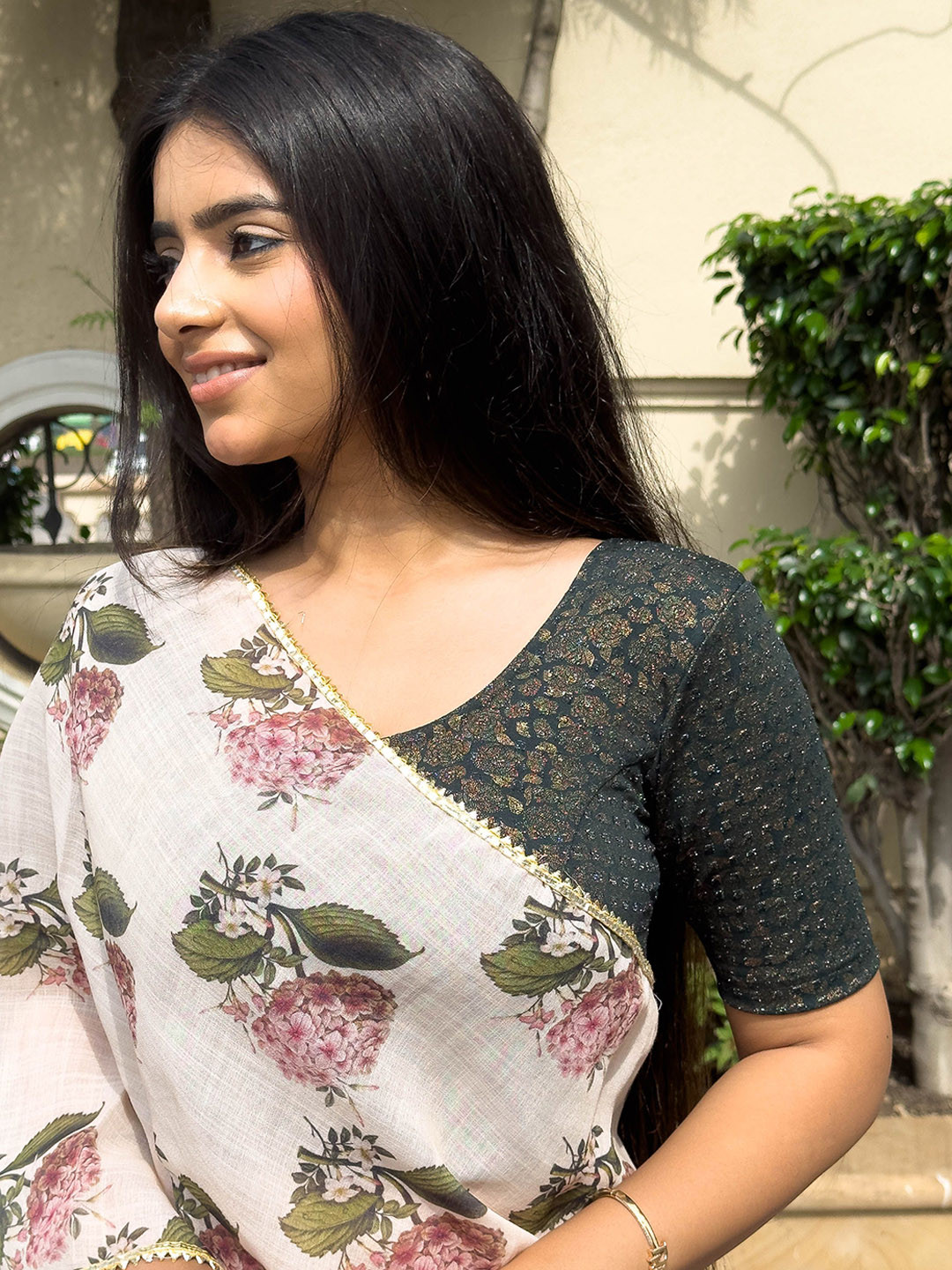 Bindigasm's Advi Women Embellished Round Neck Readymade Saree Blouse With Foil Old