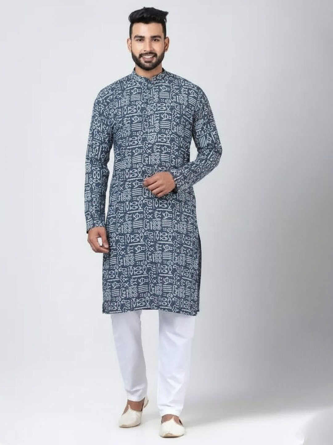 Tant Ghar Men Ethnic Motifs Printed Mandarin Collar Cotton Kurta