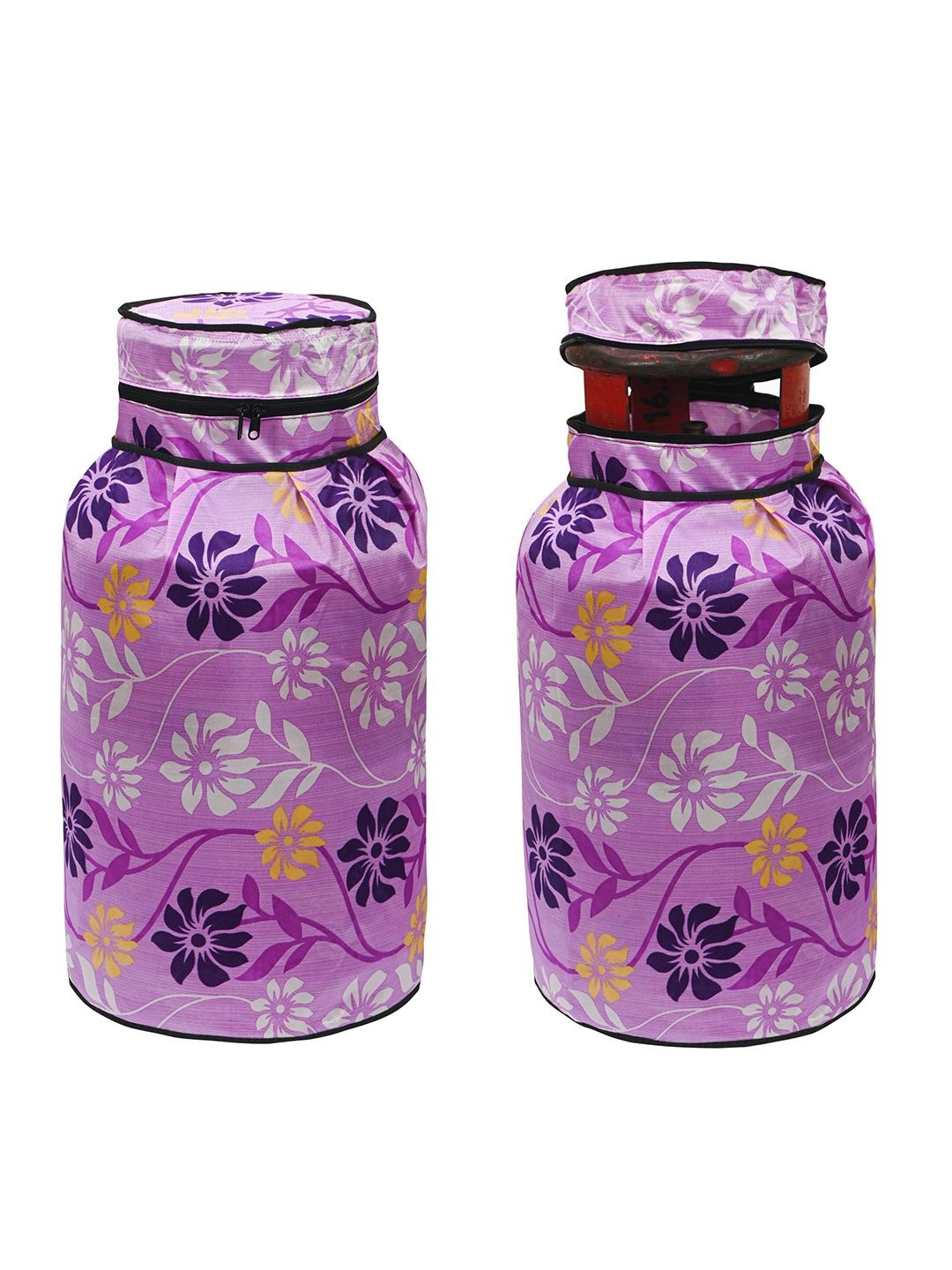 Kuber Industries 2Pcs Purple & White Printed Cotton Gas Cylinder Covers