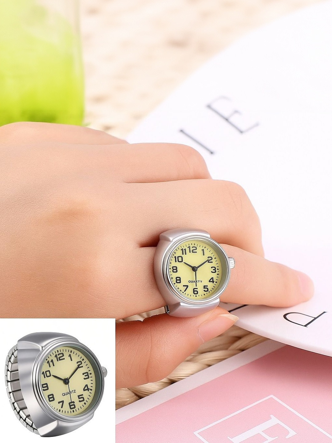 Uniqon Silver-Plated Adjustable Analog Ring Watch