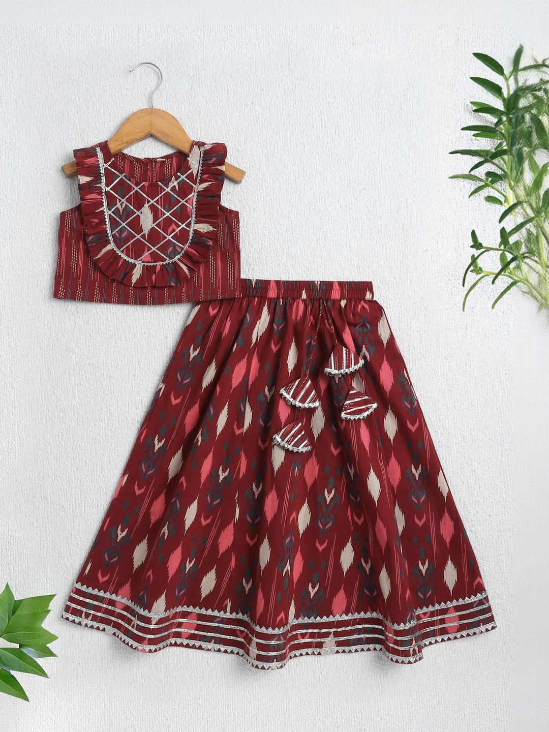 The Magic Wand Girls Printed Gotta Patti Ready to Wear Cotton Lehenga Choli Set