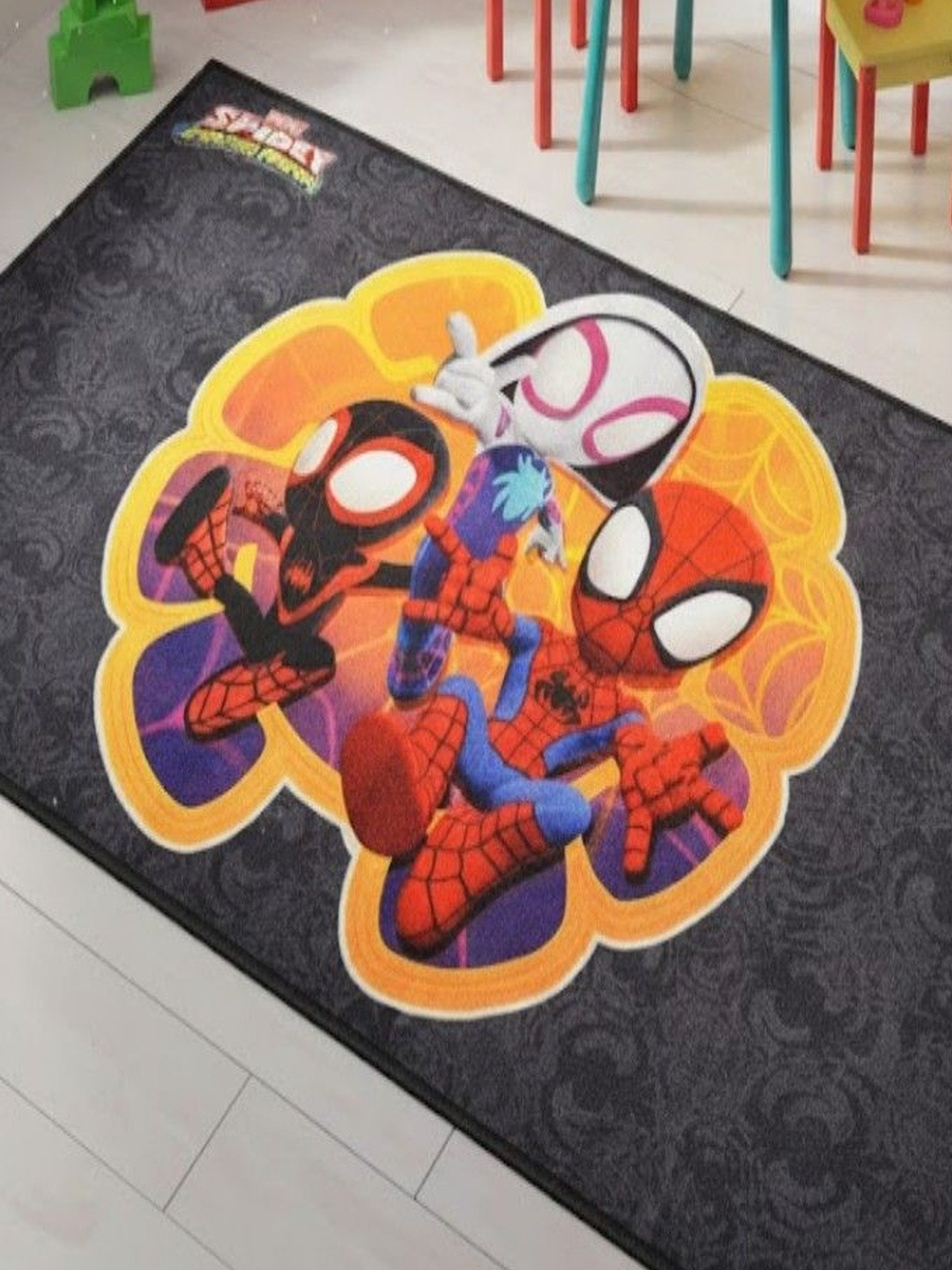 Athom Living Kids Brown Spider Man Printed Anti-Skid Nylon Carpet