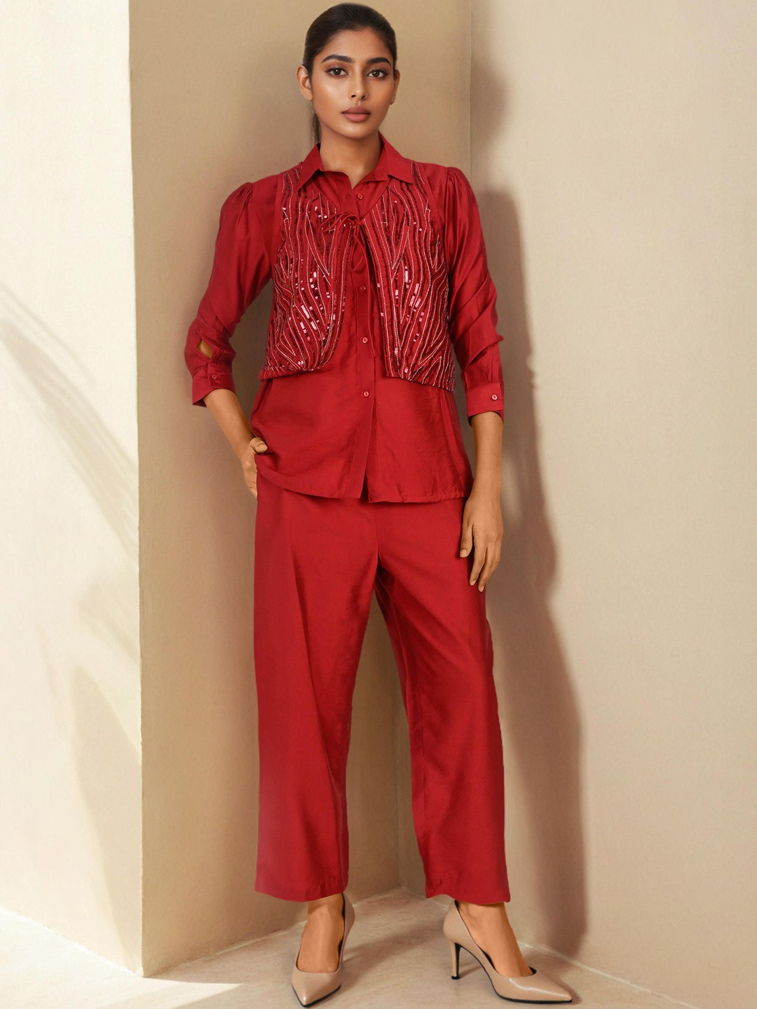 Dora Dori Shirt Collar Shirt & Trousers With Jacket Co-Ords