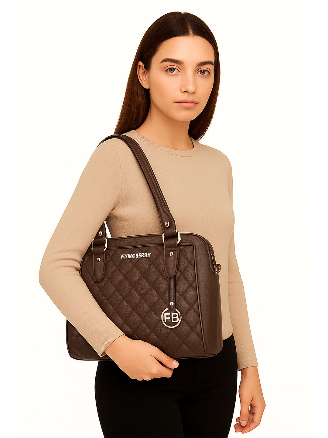 FLYING BERRY Coffee Brown Textured Handheld Bag