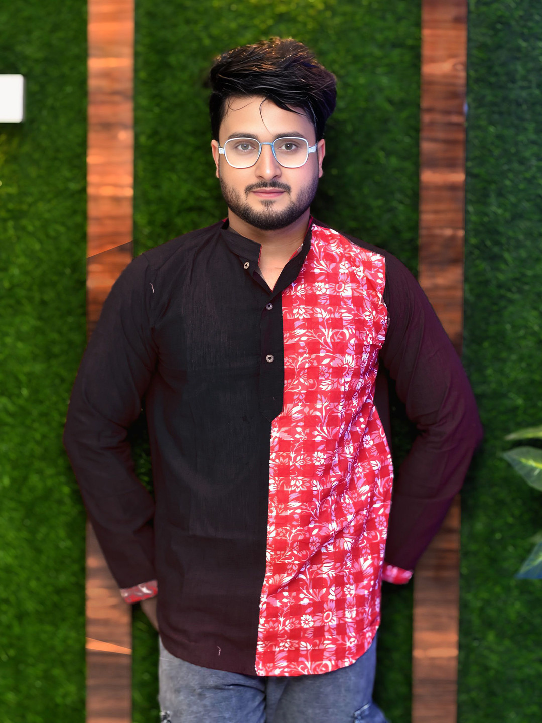 Tant Ghar Men Colourblocked Floral Printed Kurta