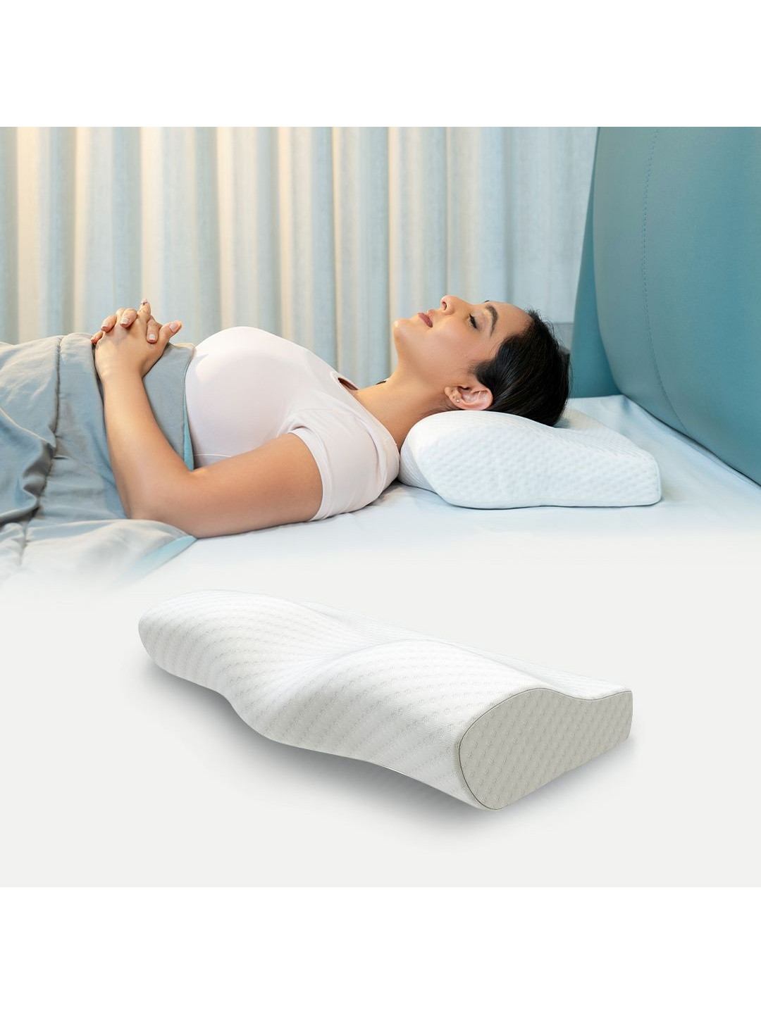 WELLGIVER White Solid Polycotton Neck Rest Medium Memory Foam Filled Sleep Pillow