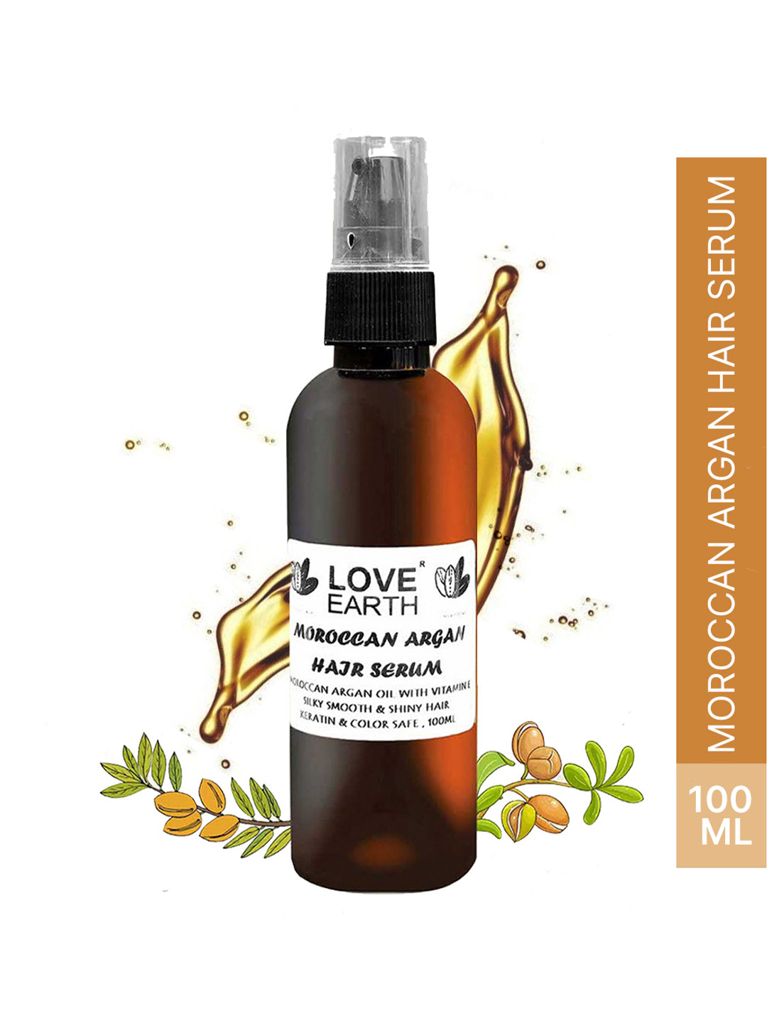 LOVE EARTH Moroccan Argan Hair Serum with Vitamin E for Silky Smooth & Shiny Hair - 100ml