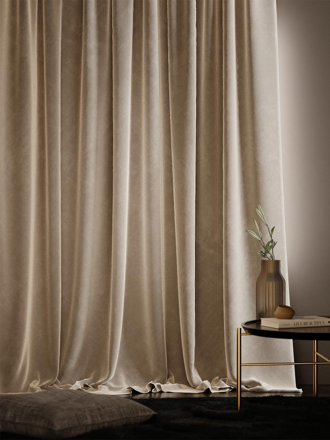 Stoa Paris Date Night Satin Velvet Ivory Elegance Long Door Curtain