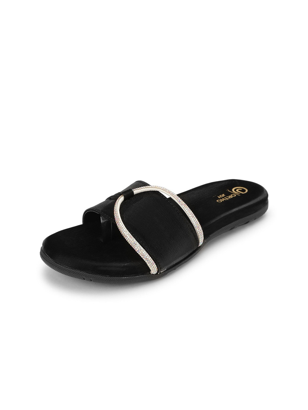 ORTHO JOY Women Black Solid Synthetic With PVC Sole Open Toe Slip-OnSlipper