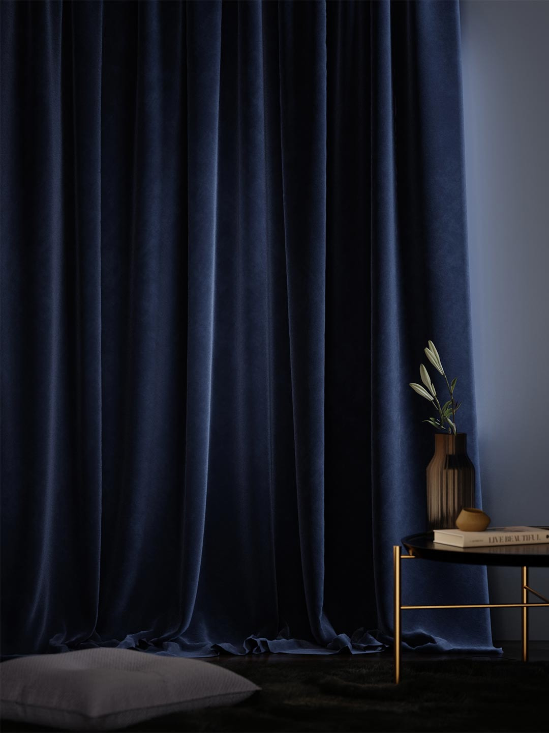 Stoa Paris Date Night Satin Velvet Blue Enigma Long Door Curtain
