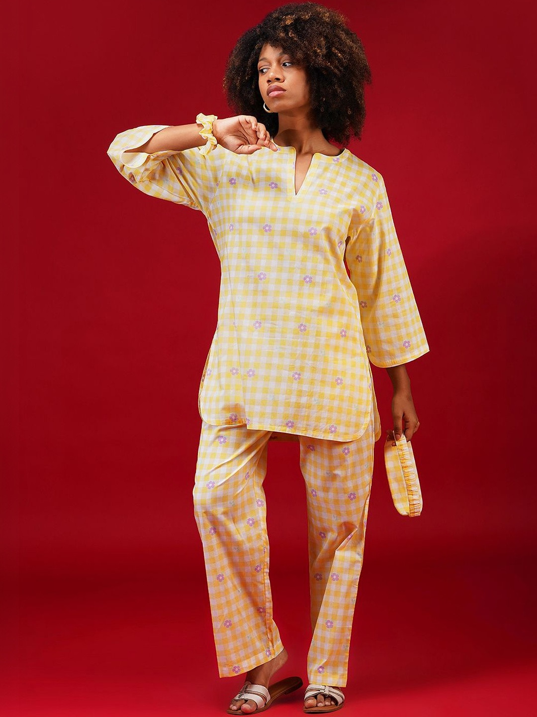 NOITE LUXE Women Checked Night suit