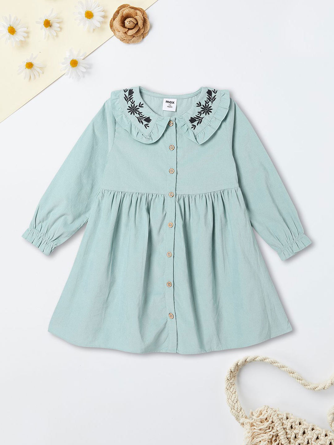 max Peter Pan Collar Puff Sleeve Fit & Flare Dress