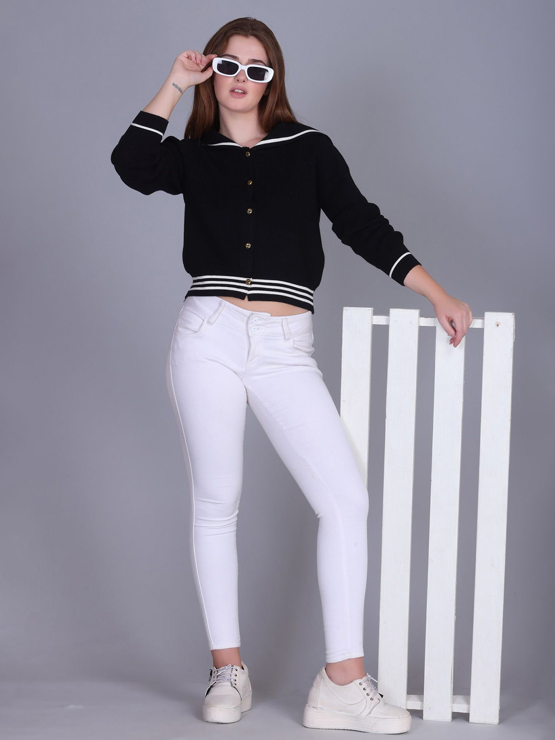 The Roadster Lifestyle Co Nautical-Inspired Ribbed Black Cardigan