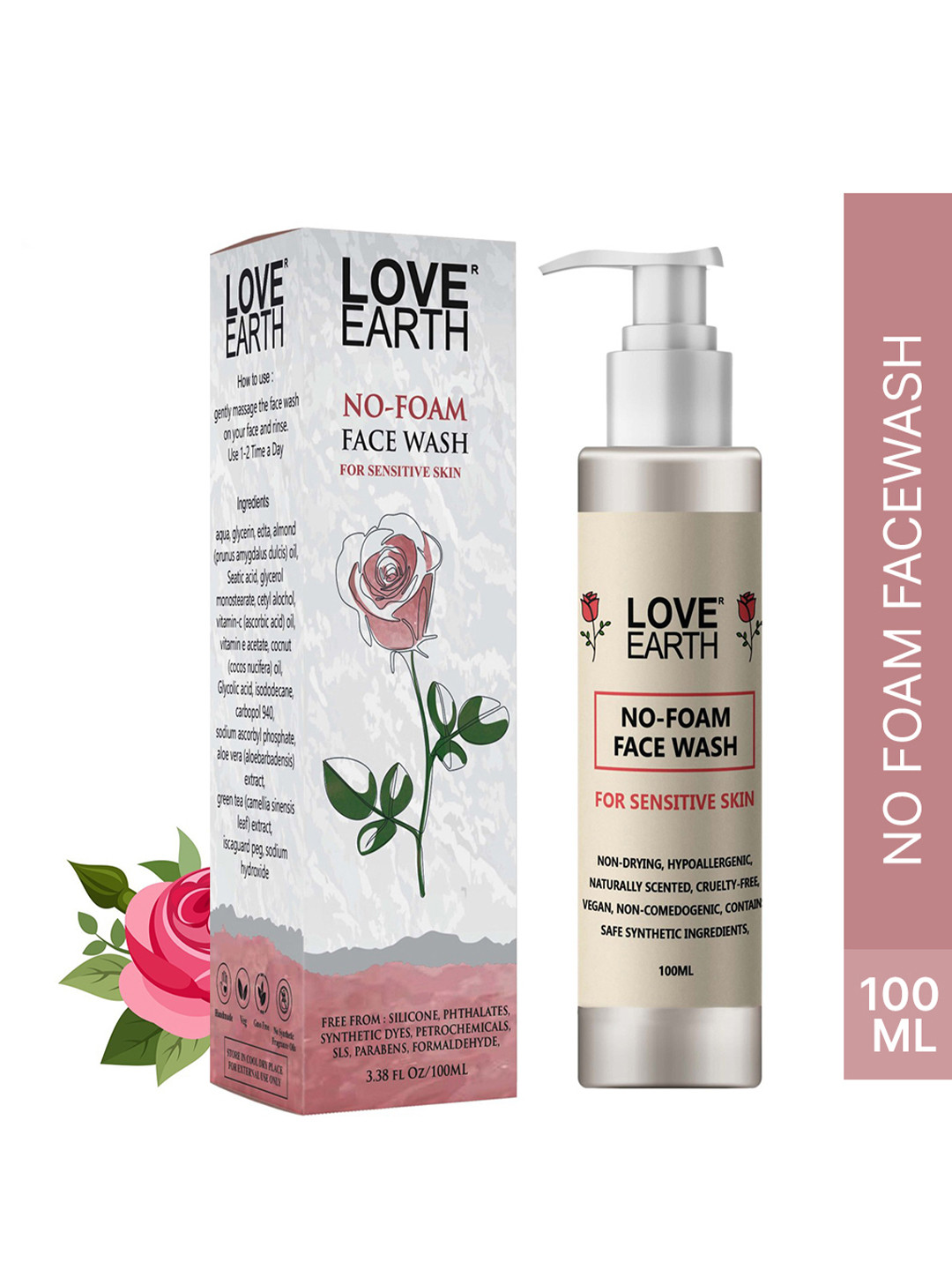 LOVE EARTH No Foam Vegan Face Wash For Sensitive Skin with Aloe Vera & Green Tea - 100 ml