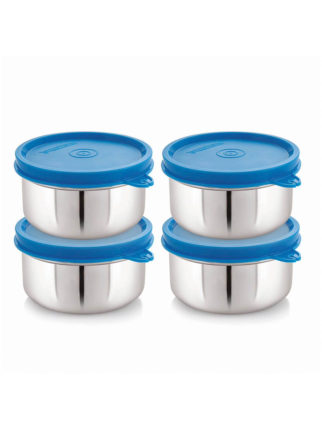 STEELLOCK Blue & Silver-Toned 4 Pieces Stainless Steel Airtight Lunch Box-9 Inch Each