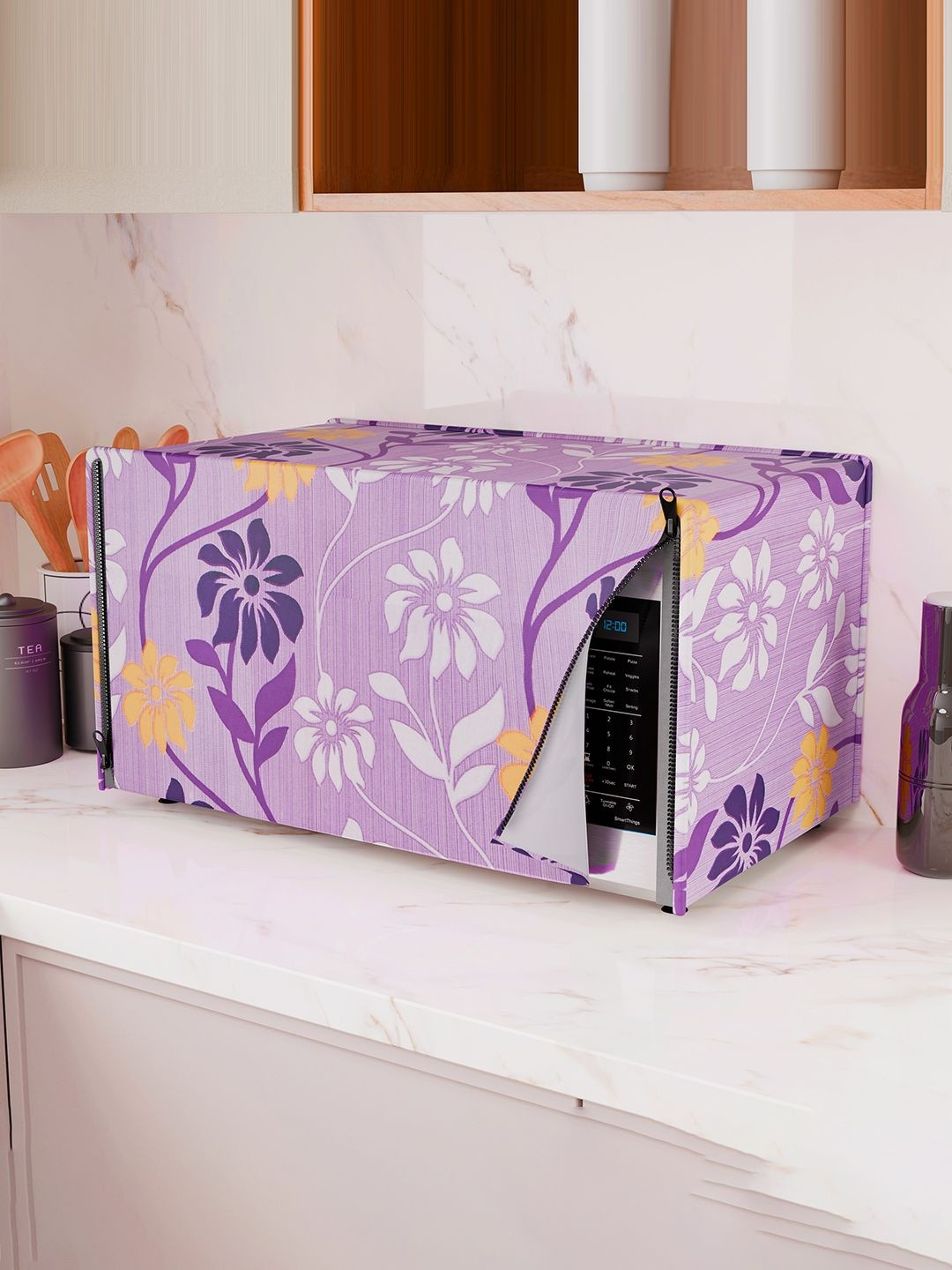 HOMESTIC Purple & Yellow Printed Dust-Proof Scratch-Proof Breathable Microwave Oven Cover