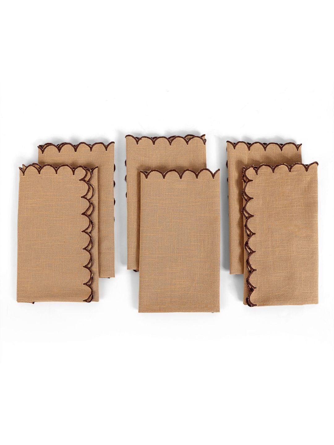 fingercraft 6-Pcs Solid Brown Scallop Table Napkin