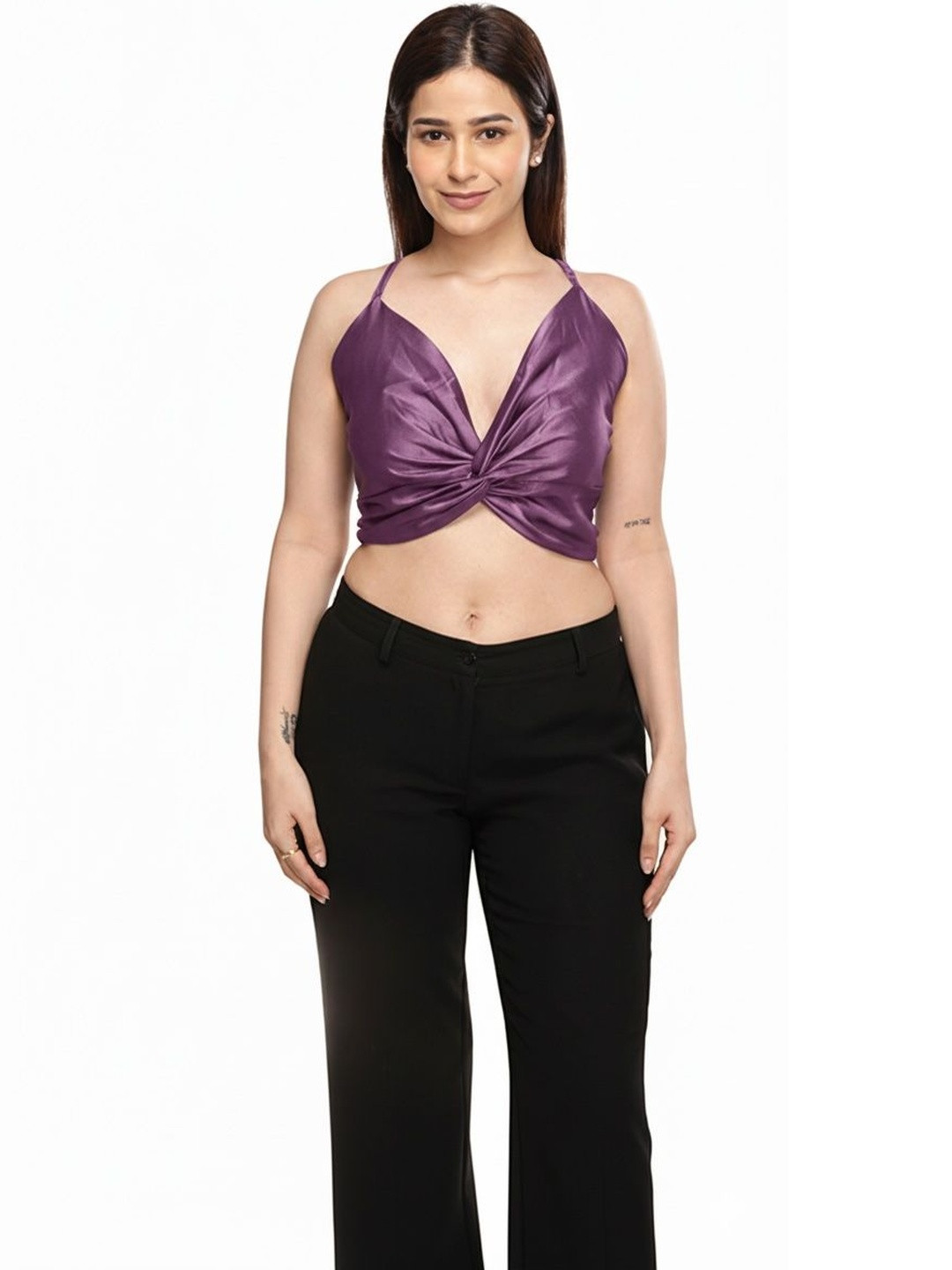 Purple Haze Halter Neck Twisted Tank Crop Top