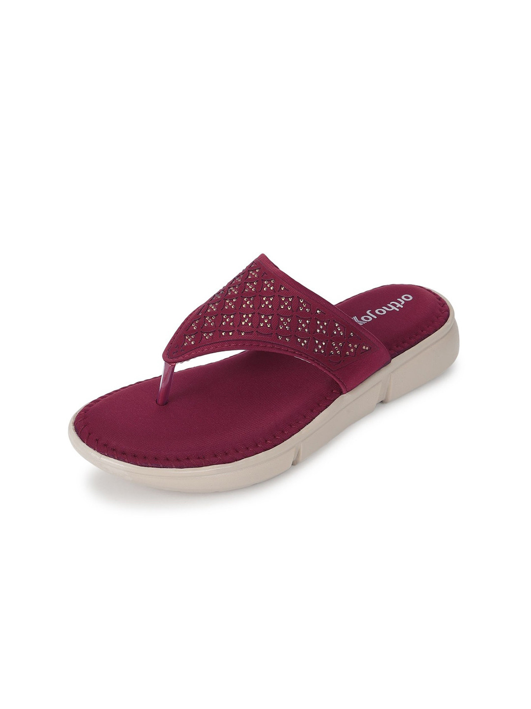 ORTHO JOY Women Maroon Synthetic Solid PVC Thong Flip-Flops