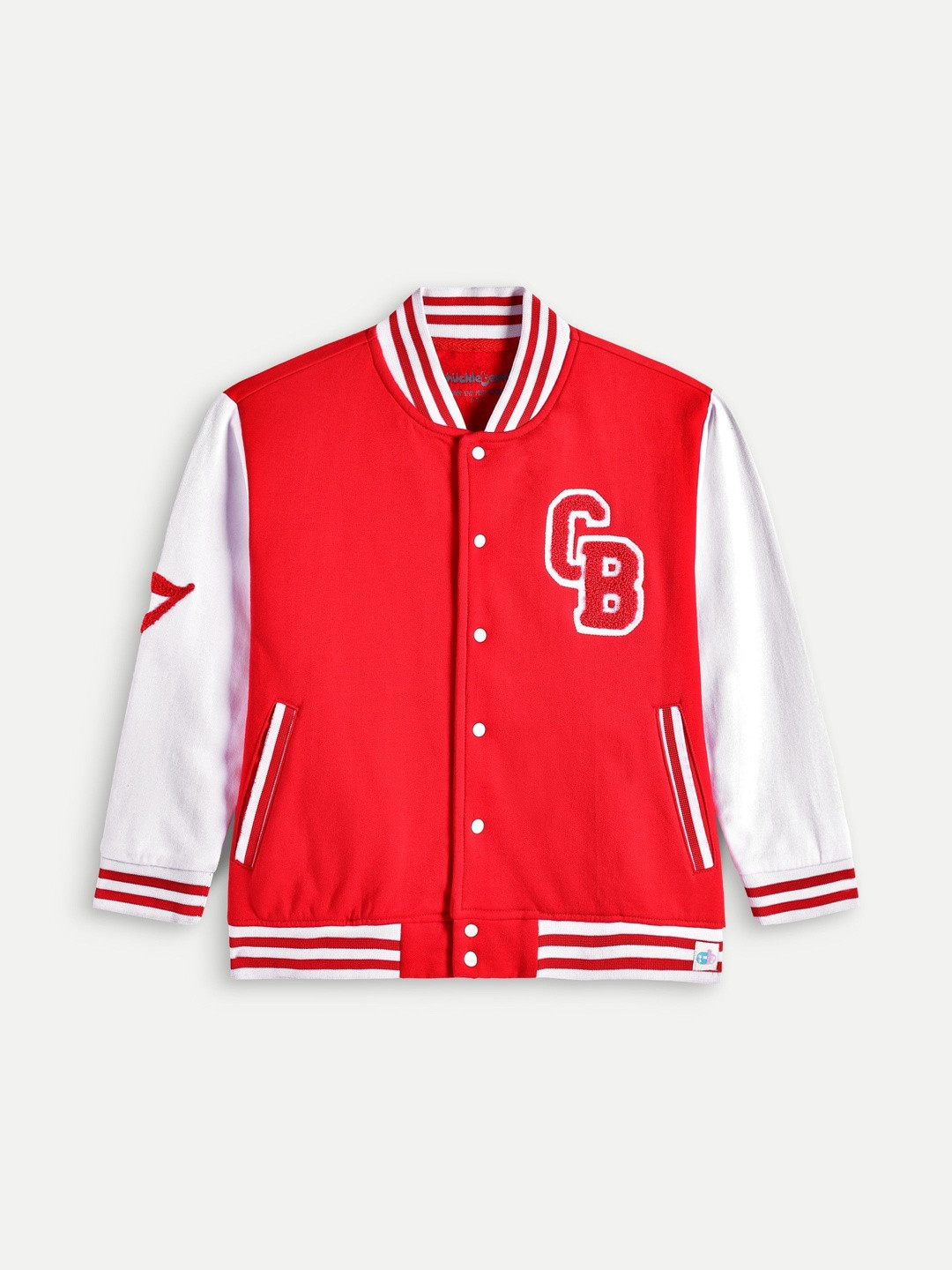 Chuckleberrie Unisex Kids Typography Colourblocked Outdoor Varsity Jacket with Embroidered