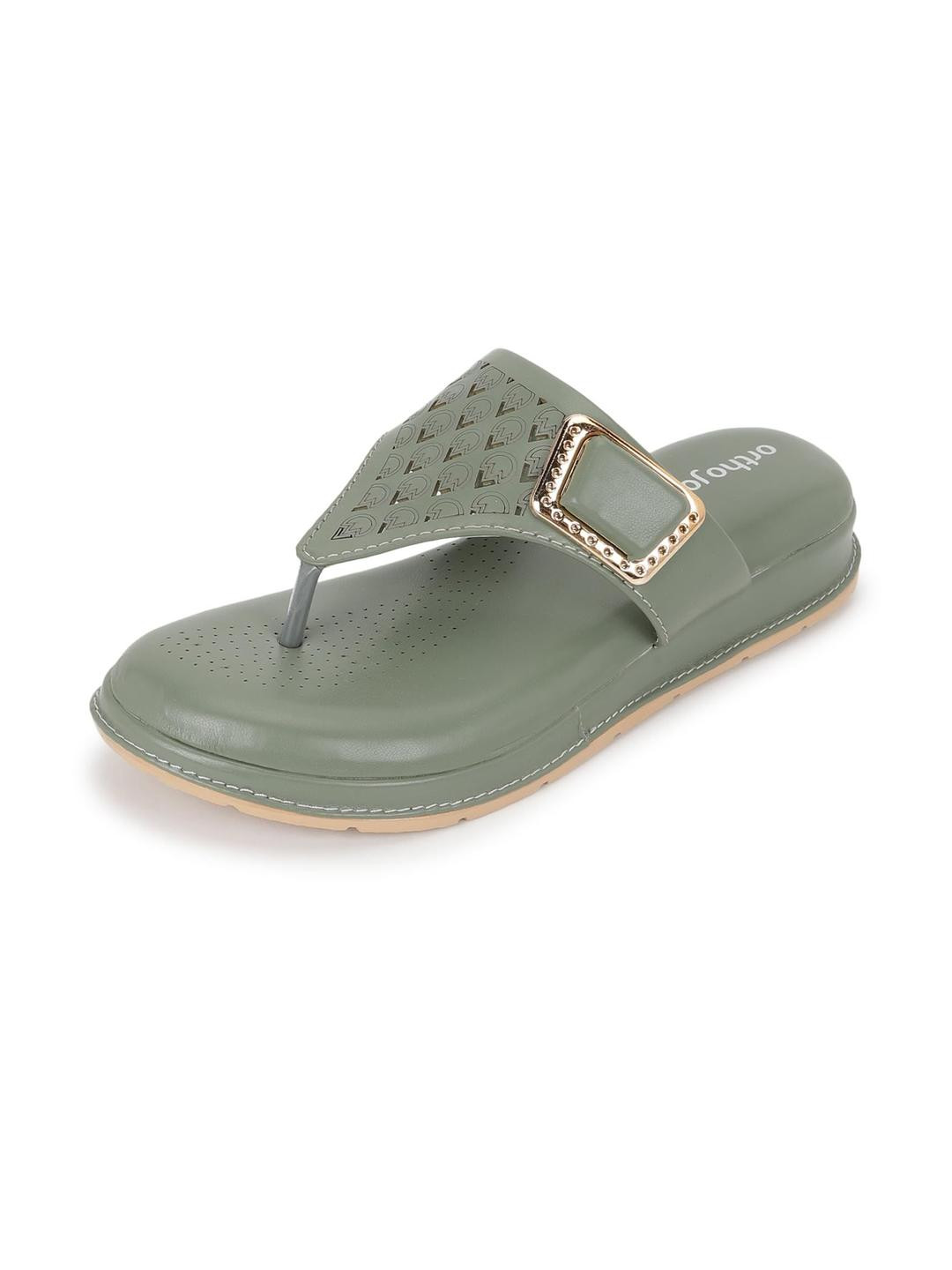 ORTHO JOY Women Green Flip Flops