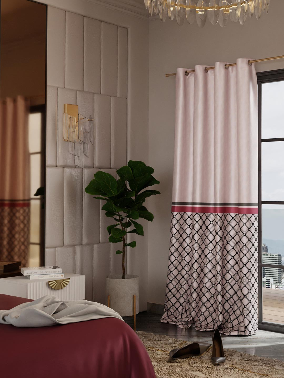 Stoa Paris Versailles Satin Printed Noble Rose Door Curtain