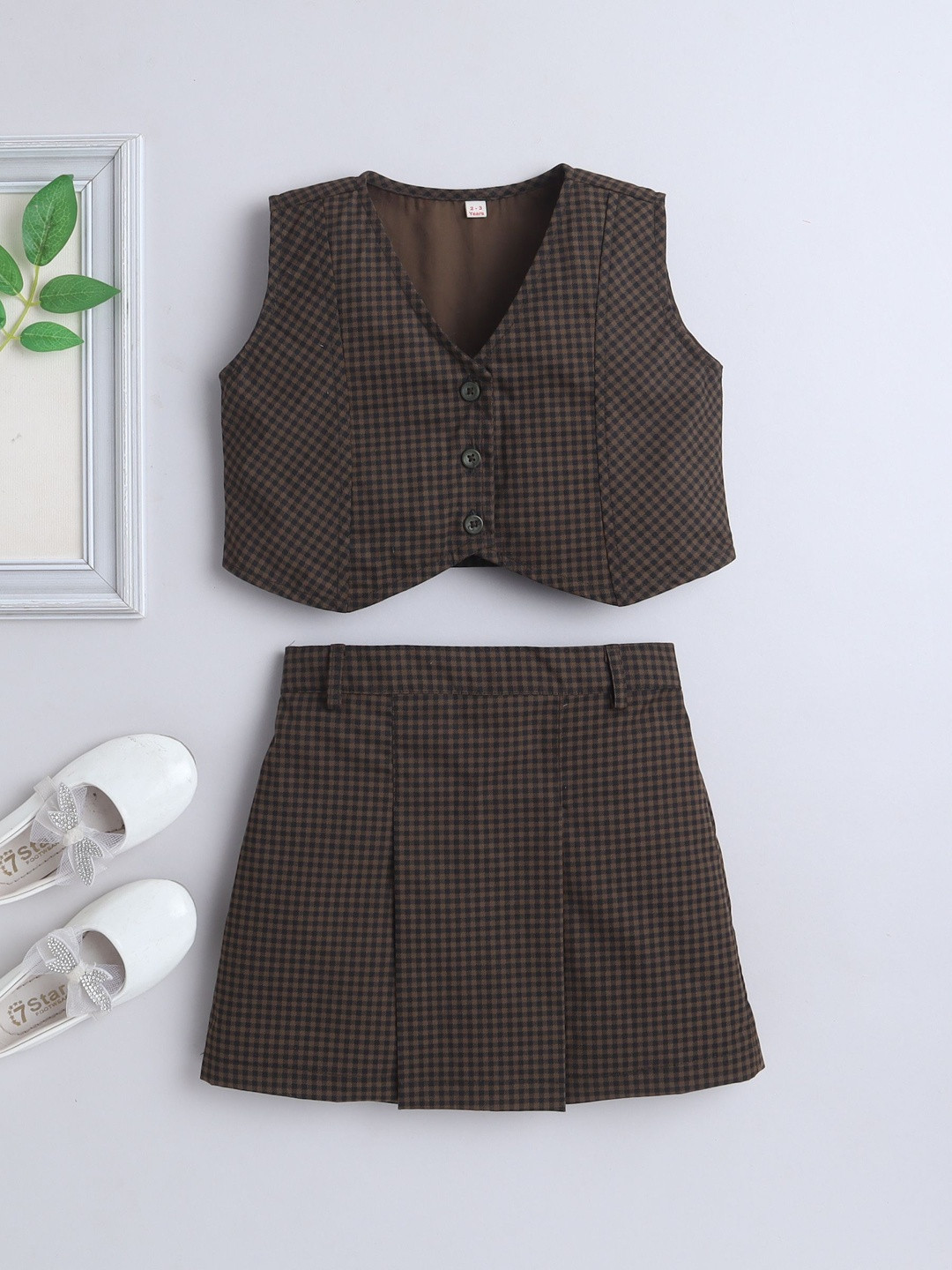 The Magic Wand Girls Checked T-shirt with Skirt