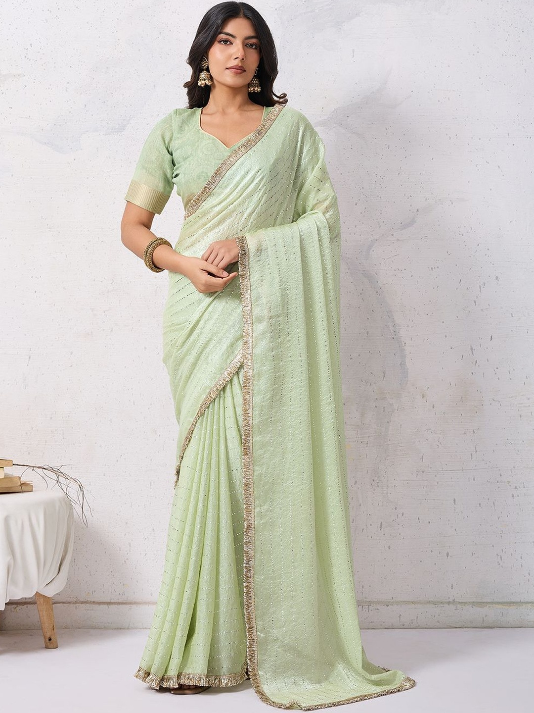 DOI MOI Embellished Sequinned Organza Heavy Work Saree