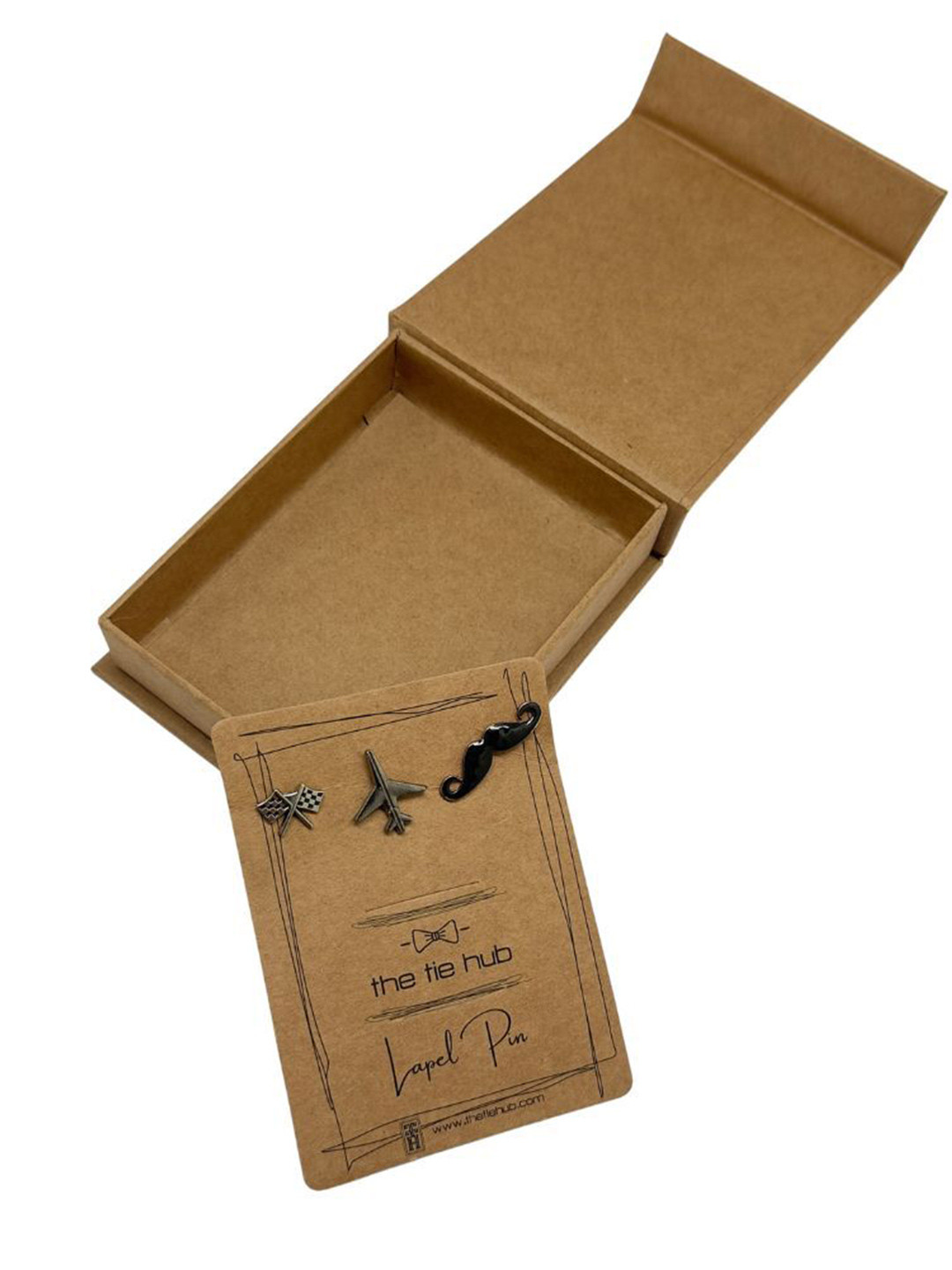 The Tie Hub Men Pack of 3 Silver-Toned Plated Aeroplane, Moustache & Flag Design Brooch