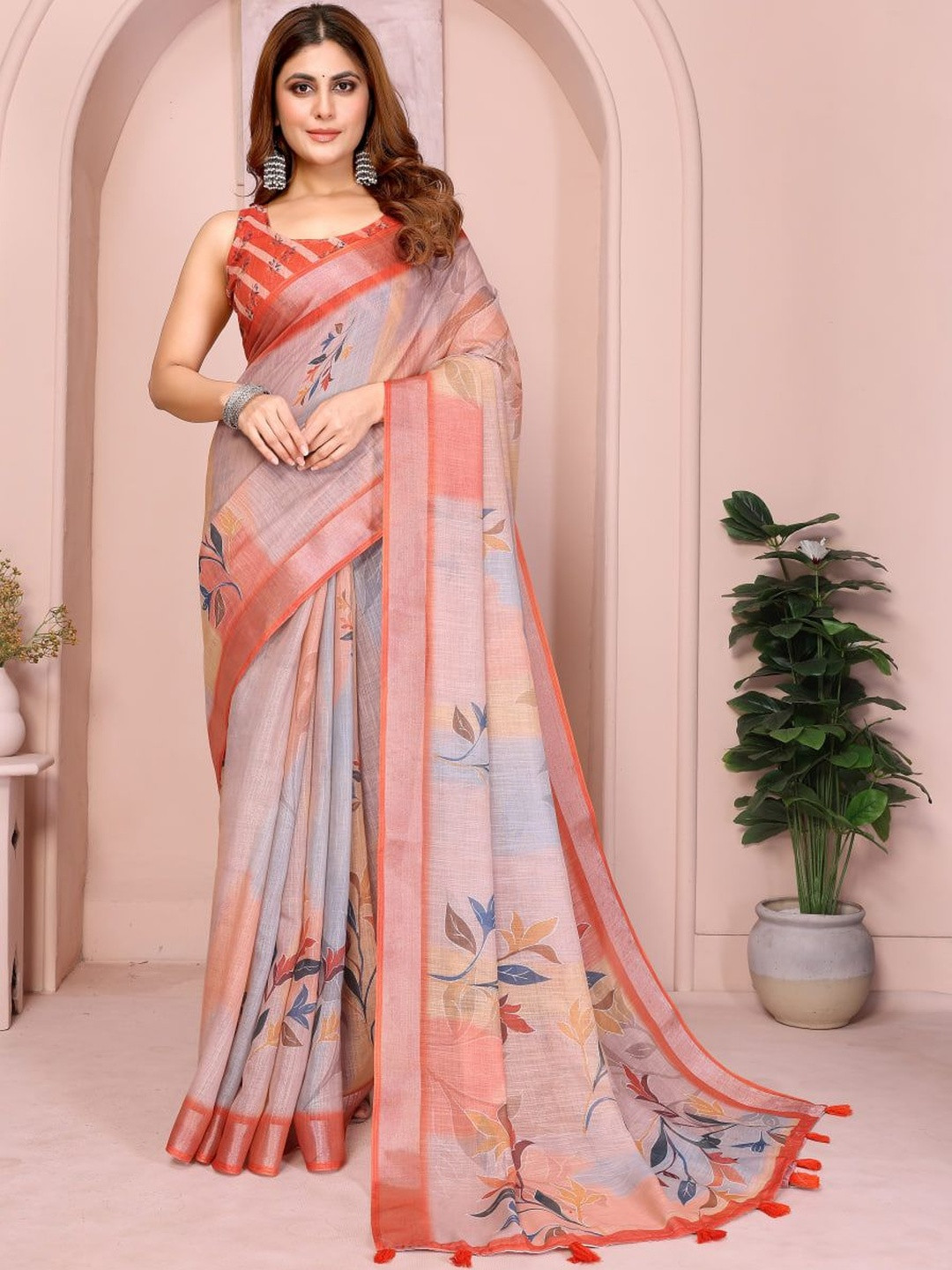 RITABEN HARESHBHAI BHALIYA Floral Pure Linen Handloom Saree