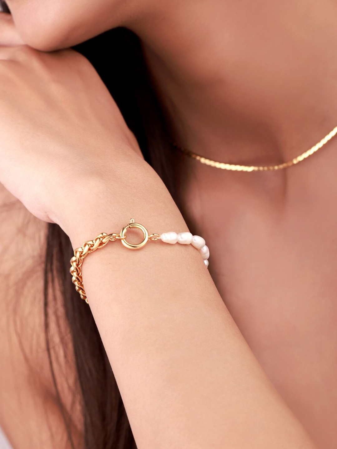 Sucra 14Kt Real Gold Plated GloPearl Beaded Bracelet