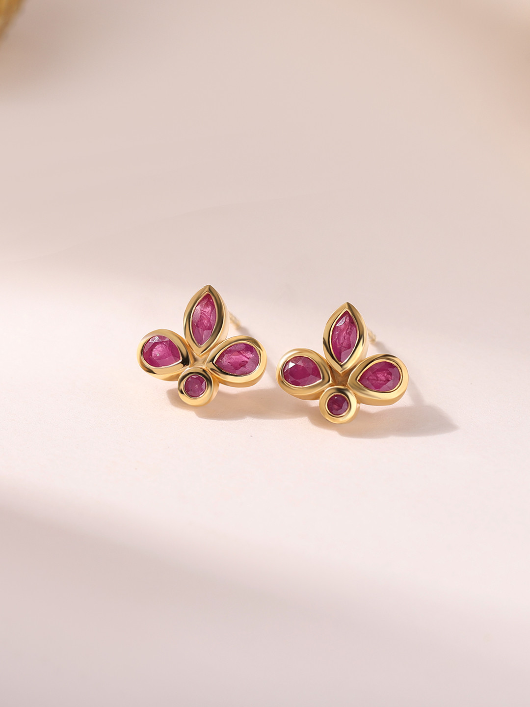 Ornate Jewels 925 Silver 18k Gold Plated Natural Thai Ruby Flora Studs Earring