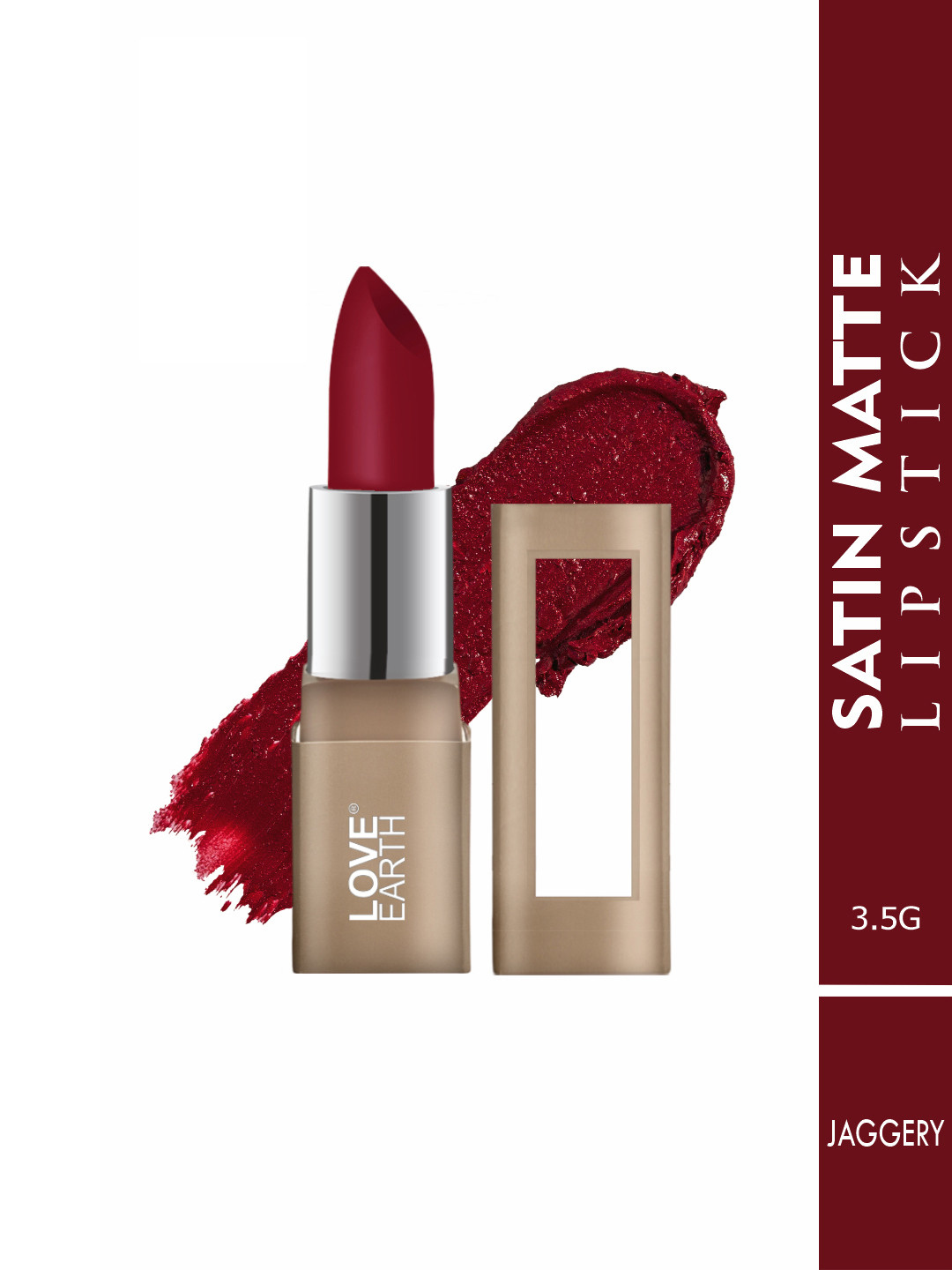 LOVE EARTH Satin Matte Lipstick Enriched With Almond Oil & Vitamin E- 3.5 g- Jaggery LE31