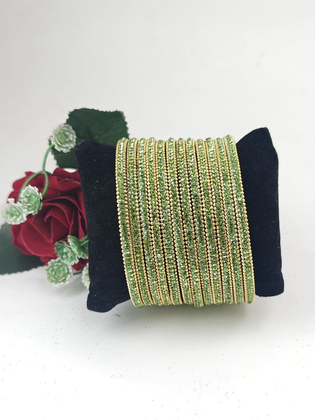 Navika Fancy Glass Bangles Fancy Set Of 12 Stone Studded & Beaded Bangles