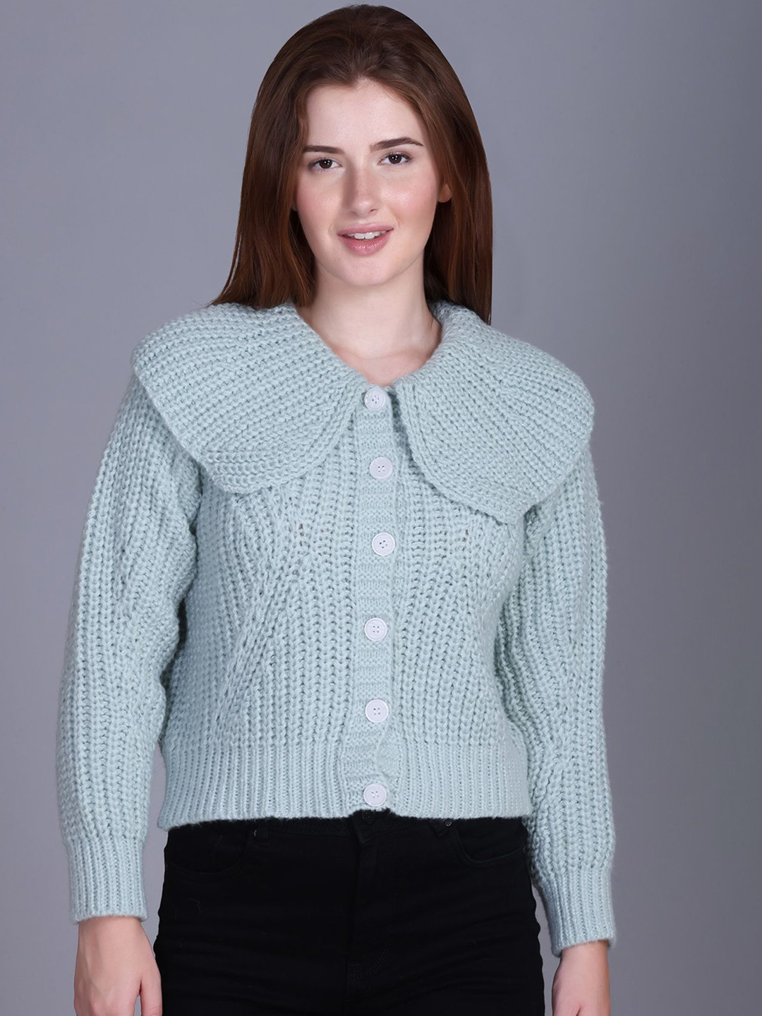 The Roadster Lifestyle Co Womens Light Blue Chunky Knit Button-Up Sweater