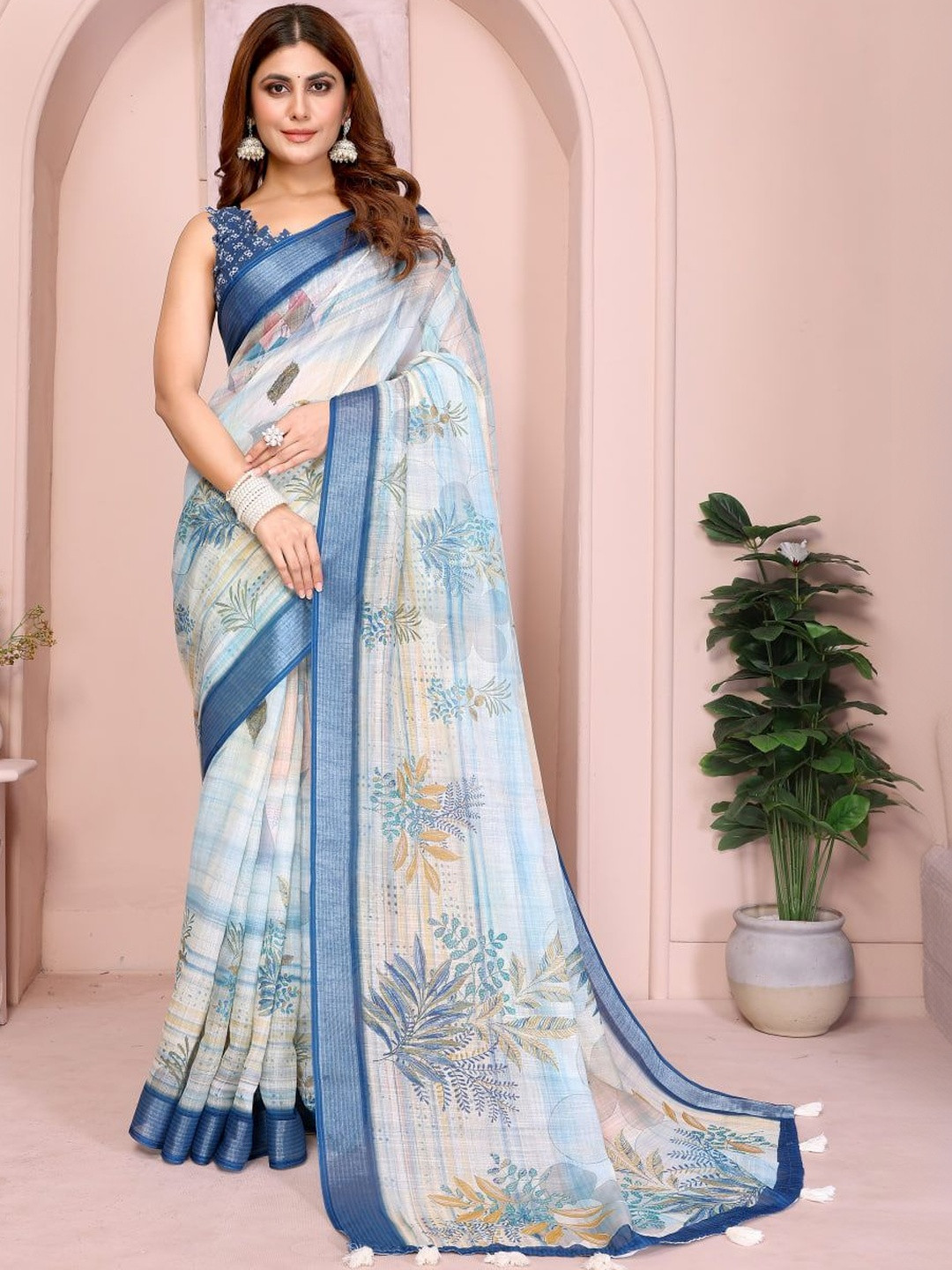 RITABEN HARESHBHAI BHALIYA Floral Pure Linen Saree