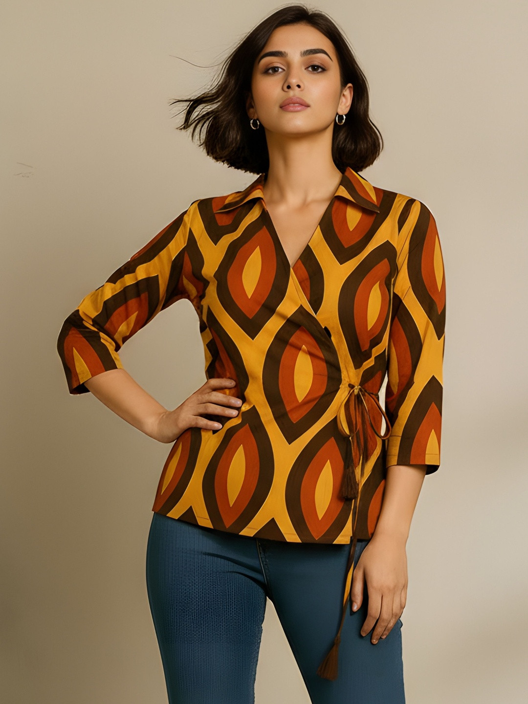Dora Dori Print Cotton Wrap Top