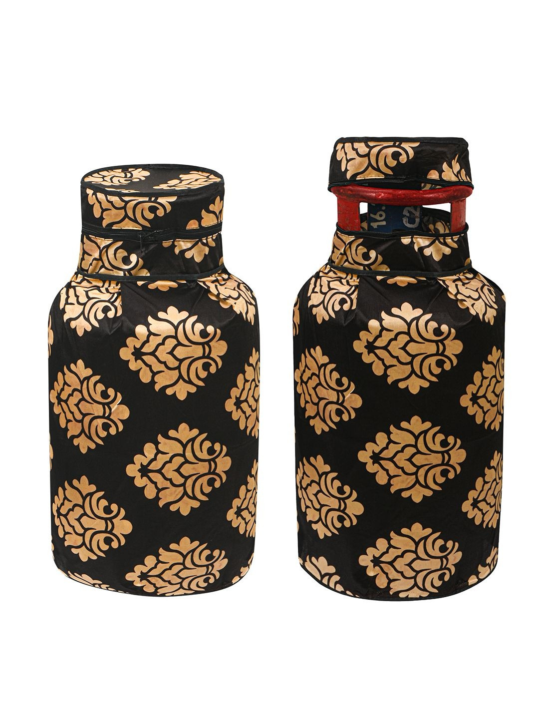 Kuber Industries 2Pcs Brown & White Printed Gas Cylinder Covers